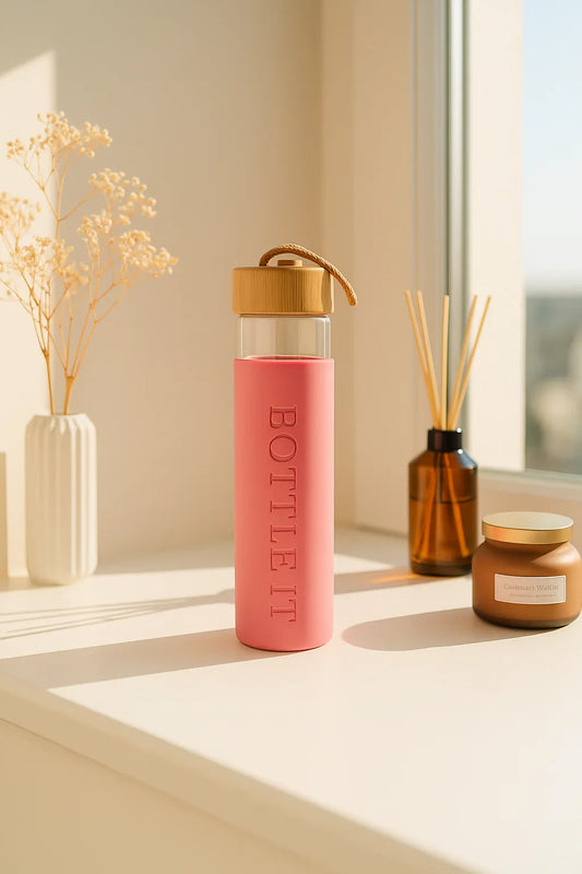 Rosewater Glass Water Bottle | Sustainable Borosilicate 750ml | BOTTLE IT